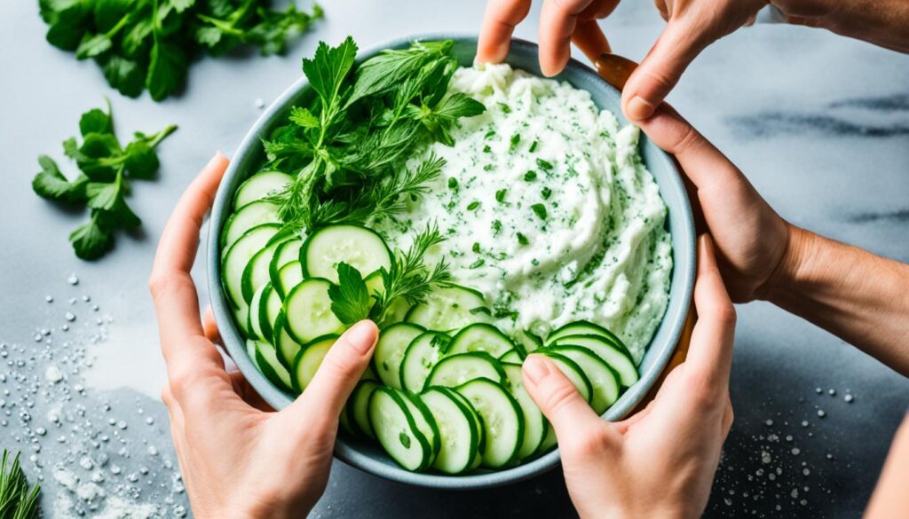 Straining cucumber for tzatziki